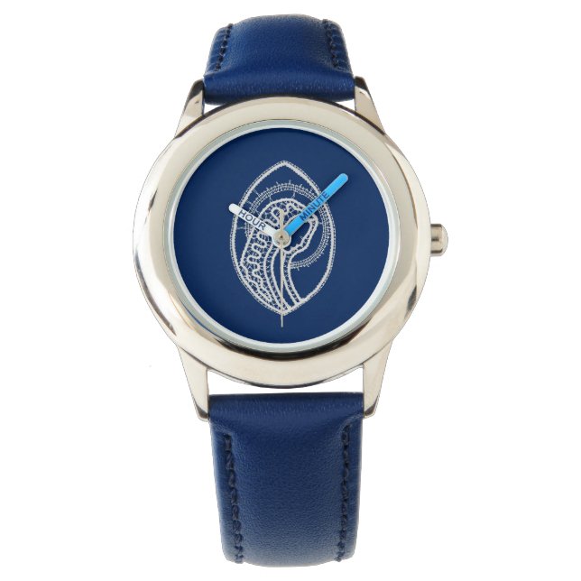 Blessed Virgin Mary, white lace, navy blue Watch (Front)