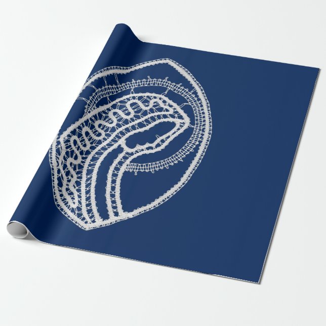 Blessed Virgin Mary, white lace, navy blue Wrapping Paper (Unrolled)