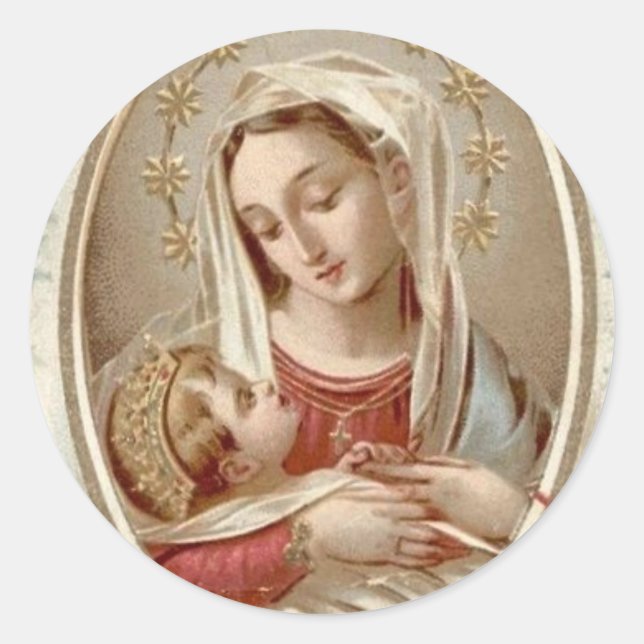 Blessed Virgin Mary with Baby Jesus Classic Round Sticker (Front)