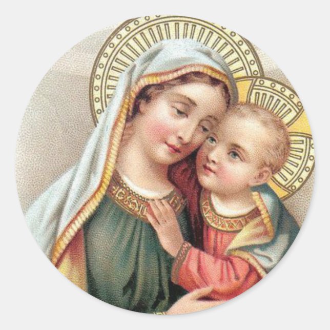 Blessed Virgin Mary with Baby Jesus Classic Round Sticker (Front)