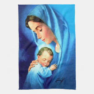 Blessed Virgin Mary with Baby Jesus Tea Towel