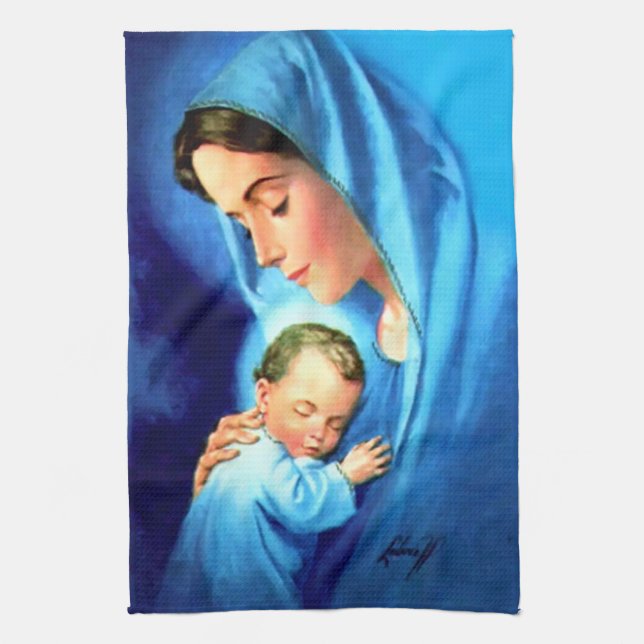 Blessed Virgin Mary with Baby Jesus Tea Towel (Vertical)