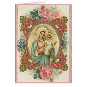 Blessed Virgin Mary with Baby Jesus Vintage Roses