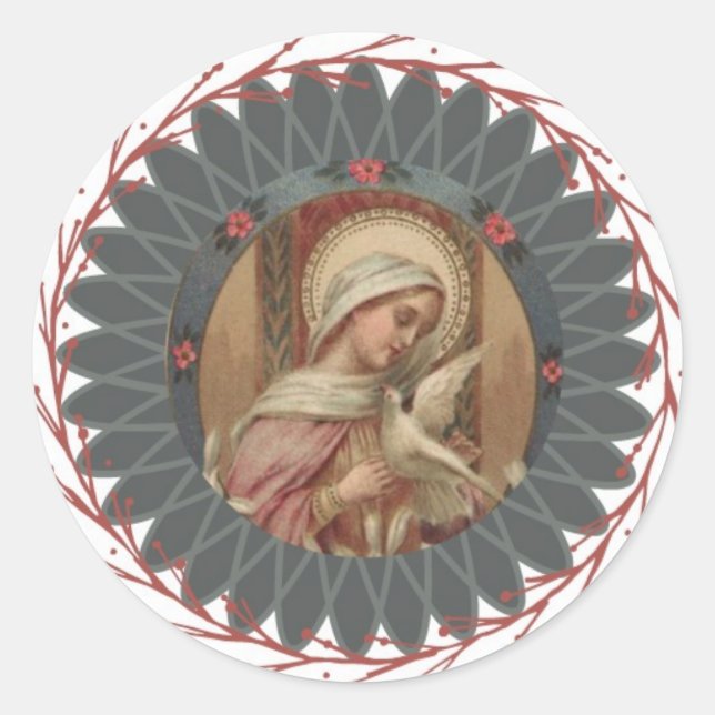 Blessed Virgin Mary with Holy Spirit Dove Classic Round Sticker (Front)