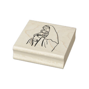 Blessed Virgin Mother Mary holding Baby Jesus Rubber Stamp