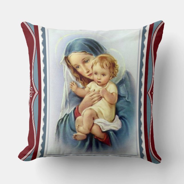 Blessed Virgin Mother Mary with Christ Child Jesus Cushion (Front)