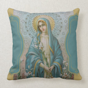 Blessed Virgin Mother Mary  with Lilies Cushion