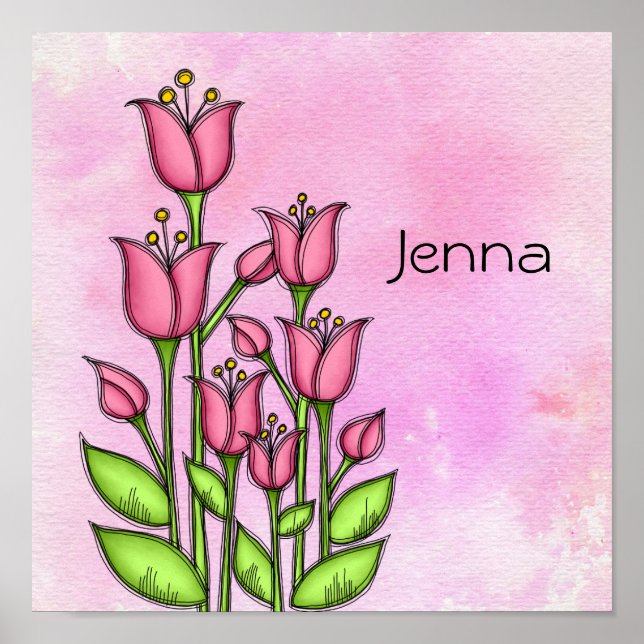 Blessed Watercolor Doodle Flower Poster (Front)