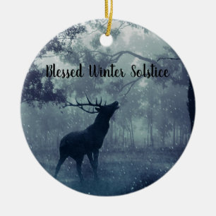 Blessed Winter solstice Forest stag Ceramic Tree Decoration