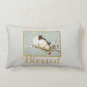 Blessed Winter Vintage Snow Birds Lumbar Cushion