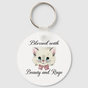 Blessed With Beauty And Rage Cute Lovely Cat Face Key Ring