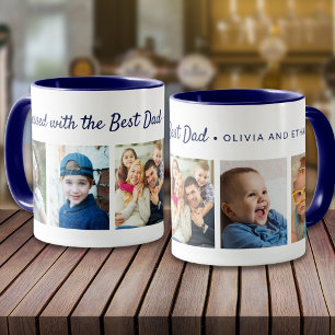 Blessed With The Best Dad 5 Photo Collage Blue Mug