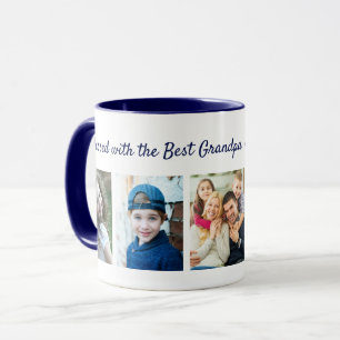 Blessed With The Best Grandpa 5 Photo Collage Blue Mug