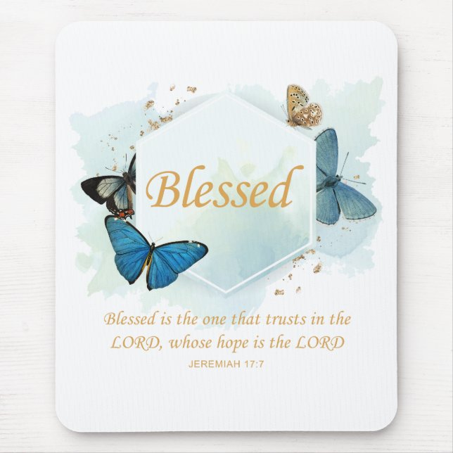 Blessed – Women's Christian Faith Butterfly Verse Mouse Mat (Front)