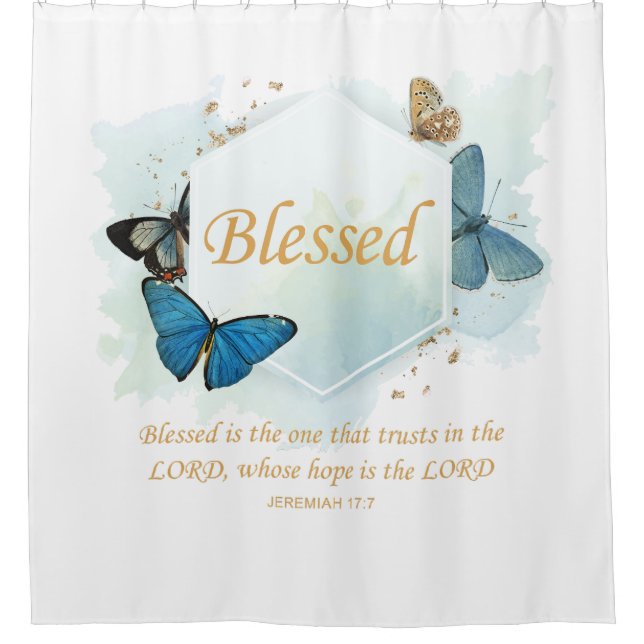 Blessed – Women's Christian Faith Butterfly Verse  Shower Curtain (Front)