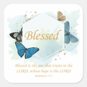 Blessed – Women's Christian Faith Butterfly Verse Square Sticker