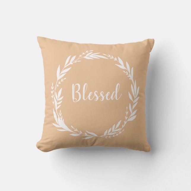 Blessed Wreath Autumn Orange Throw Pillow (Front)