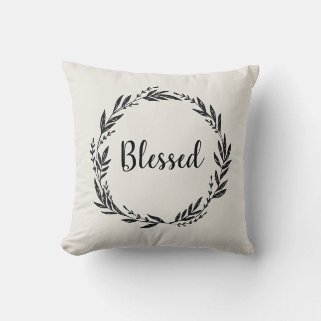 Blessed Wreath Throw Pillow (Front)