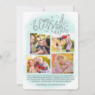 Blessed Year Ever Year in Review Blue Holiday Card