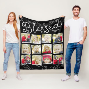 Blessed Year in Pictures 12 Photo Collage Black Fleece Blanket