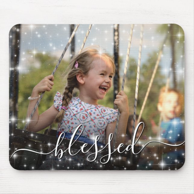 Blessed Your Photo Surrounded by Sparkle Stars Mouse Mat (Front)