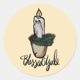 Blessed Yule Candle Classic Round Sticker