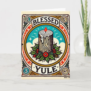 Blessed Yule Pagan Yuletide Holiday   yule log hap Card