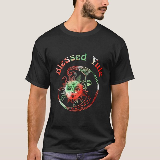 Blessed Yule Tie Dye Moon Sun Winter Solstice Bati T-Shirt (Front)