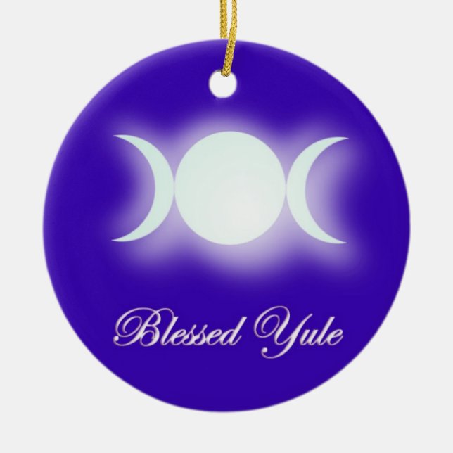 Blessed Yule (Triple Moon Goddess) Ceramic Tree Decoration (Front)