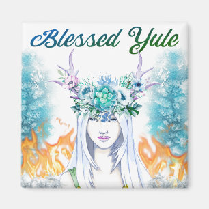 Blessed Yule Woodland Maiden Pagan Holiday Magnet
