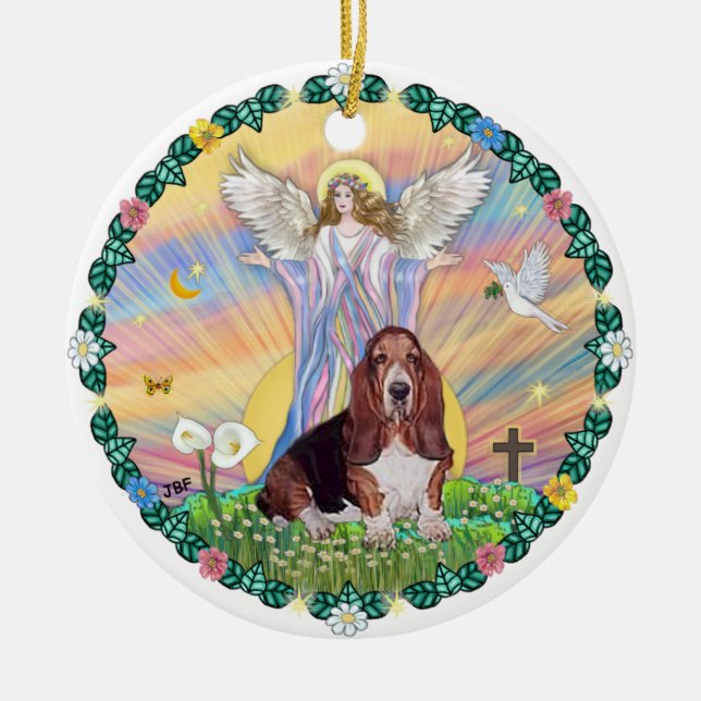 Blessing - Basset Hound 1 Ceramic Tree Decoration (Front)