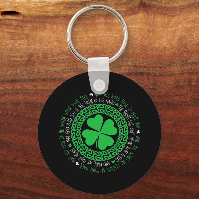 Blessing Celtic Knot 4 Leaf Clover St. Patrick's Key Ring (Front)