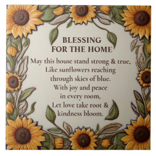 Blessing for the Home Sunflower floral sign plaque Tile