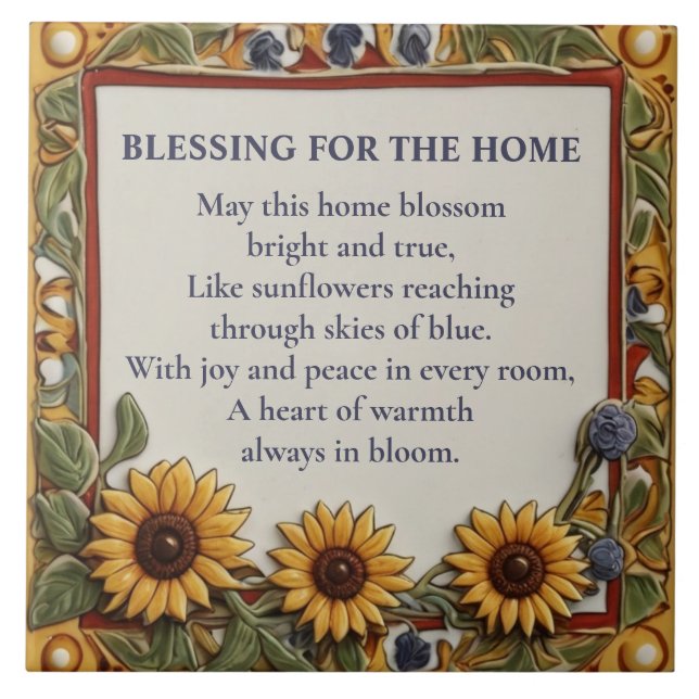 Blessing for the Home Sunflower themed sign plaque Tile (Front)