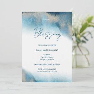 Blessing Invitation. Blue and gold watercolour. Invitation