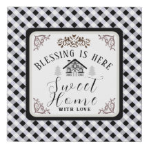 "Blessing is Here" Gingham Black Canvas Print