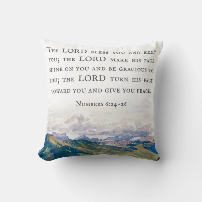 Blessing, Numbers 6:24-26, Watercolor Landscape Cushion (Front)