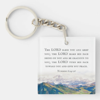 Blessing, Numbers 6:24-26, Watercolor Landscape  Key Ring