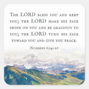 Blessing, Numbers 6:24-26, Watercolor Landscape Square Sticker