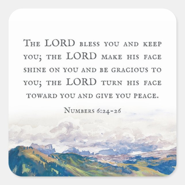 Blessing, Numbers 6:24-26, Watercolor Landscape Square Sticker (Front)