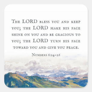 Blessing, Numbers 6:24-26, Watercolor Landscape Square Sticker