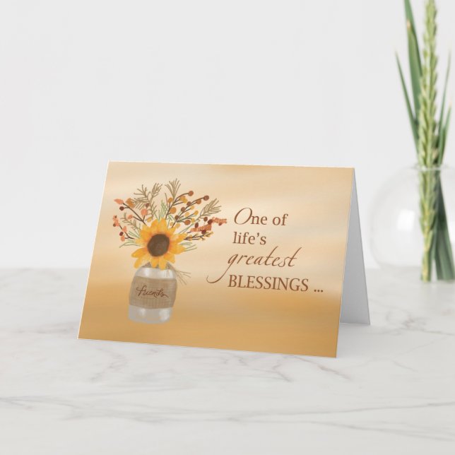 Blessing of Friends Thanksgiving Sunflower in Vase Card (Front)