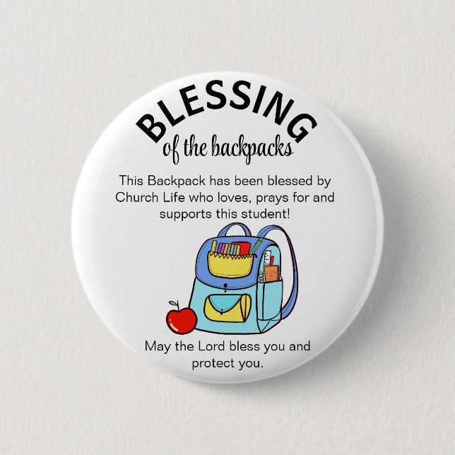 Blessing of the backpacks  6 cm round badge (Front)