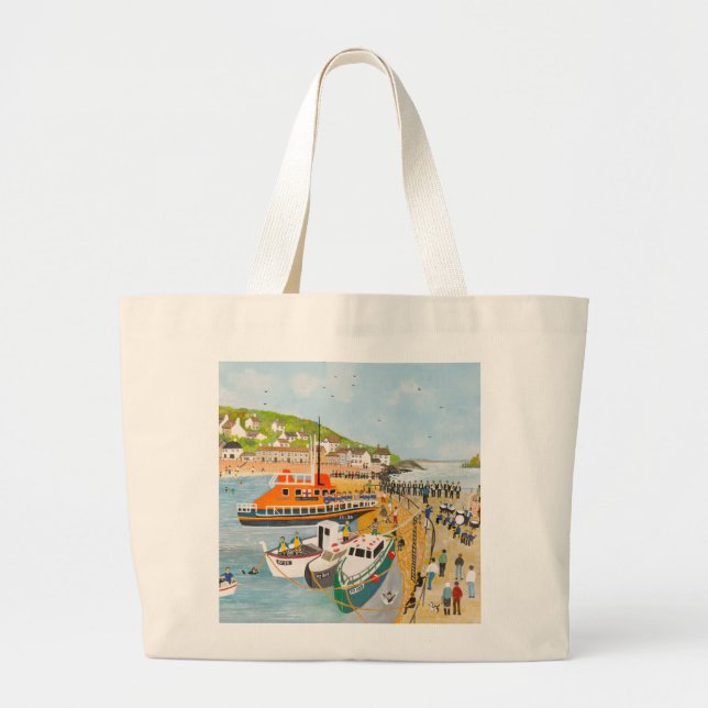 Blessing of the Lifeboat at Mousehole Large Tote Bag (Front)