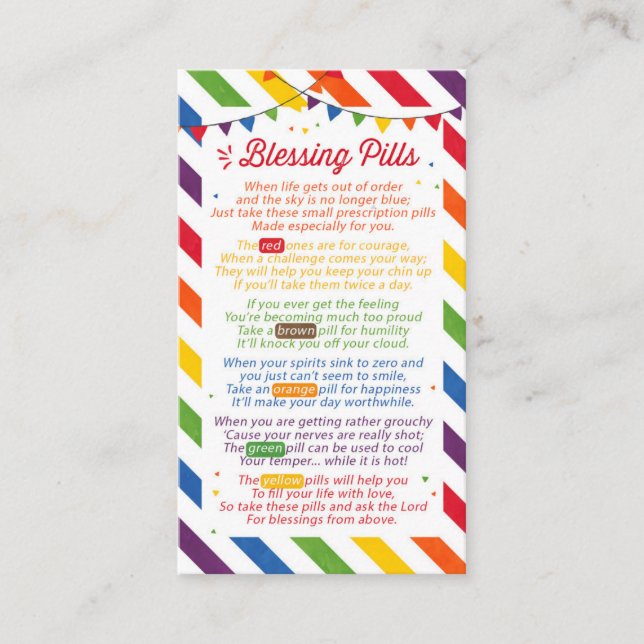 Blessing pills Poem Gift Tag (Front)