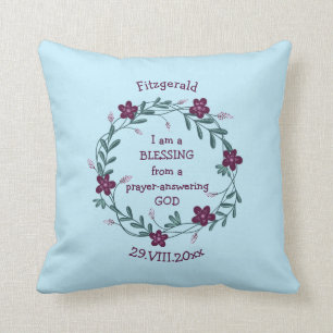 BLESSING PRAYER ANSWERING GOD   Floral Baby BLUE Cushion