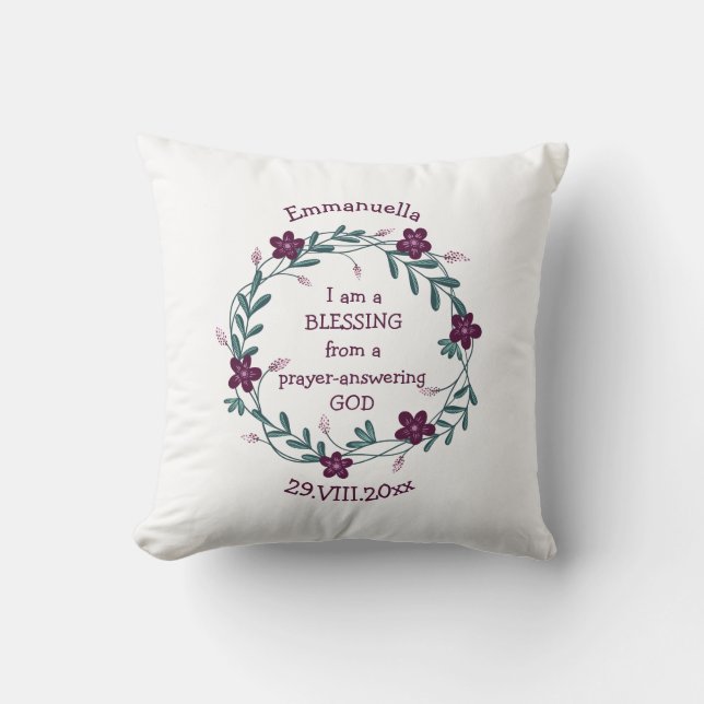 BLESSING PRAYER ANSWERING GOD | Floral Wreath Cushion (Front)
