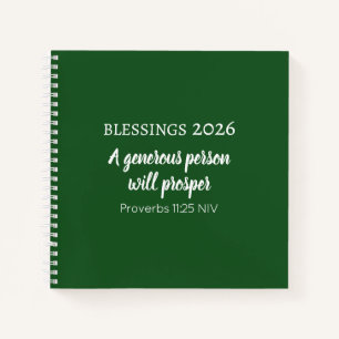 Blessings 2026 Prosperity Bible Verse Dark Green Notebook