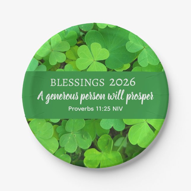 Blessings 2026 Prosperity Bible Verse Green Paper Plate (Front)