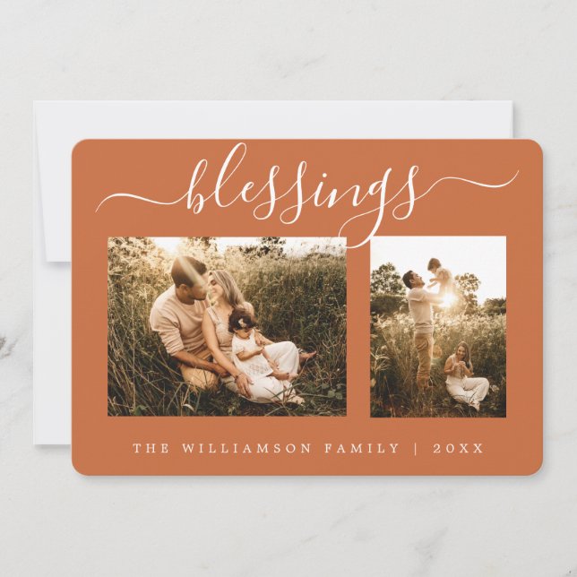 Blessings 2 Photo Template Christmas Holiday Card (Front)